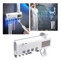 Dispensador e aplicador automático de pasta de dente antibacteriano com porta-escovas para uso no banheiro