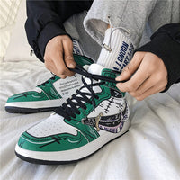 Tênis de skate alto masculino, vulcanizado, sapatilha animada de couro verde