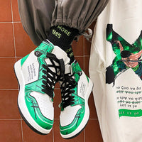Tênis de skate alto masculino, vulcanizado, sapatilha animada de couro verde