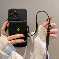 Capa de telefone carteira tiracolo de couro tira para iPhone de luxo