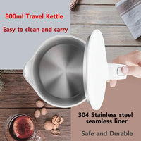 Chaleira elétrica de viagem, chá, café, 800ml, aço inoxidável, portátil e smart