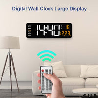 Relógio de parede digital com adaptador de controle remoto, exibição de hora, data, semana com despertador