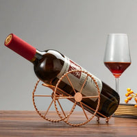 Suporte para vinho metal retrô com rodas de ferro bronze