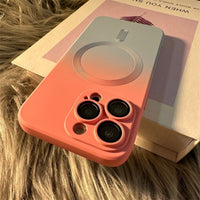 Capa de Luxo com padrão gradiente de carga sem fio para iPhone de silicone magnético macio