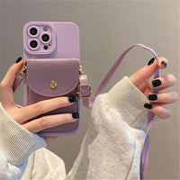 Capa de telefone carteira tiracolo de couro tira para iPhone de luxo