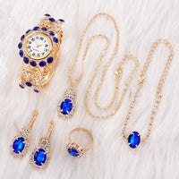 Conjunto de 6 peças de luxo feminino, pulseira, relógios de quartzo e magnético.