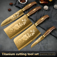 Conjunto com 4 Pcs Faca de cozinha de luxo dourada Seiko lâmina de aço inoxidável com titânio banhado a ouro