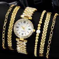 6 peças delicadas relógio de quartzo com strass com conjunto de joias