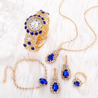 Conjunto de 6 peças de luxo feminino, pulseira, relógios de quartzo e magnético.