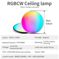 Luz de teto redonda LED WIFI inteligente compatível com Alexa Google Assistant pra casa