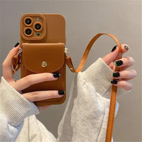 Capa de telefone carteira tiracolo de couro tira para iPhone de luxo