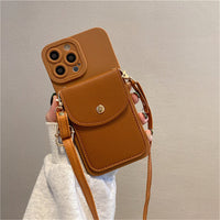 Capa de telefone carteira tiracolo de couro tira para iPhone de luxo