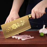 Conjunto com 4 Pcs Faca de cozinha de luxo dourada Seiko lâmina de aço inoxidável com titânio banhado a ouro