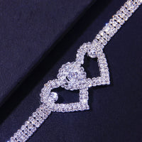 Tornozeleira Feminina Cor Prata Strass Duplo Coração