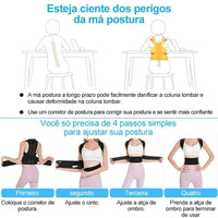 Cinto Reforçado Coluna e Lombar e Corretor de Postura com Colete Ajustável