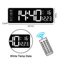 Relógio de parede digital com adaptador de controle remoto, exibição de hora, data, semana com despertador