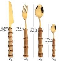 Exclusivo Conjunto de talheres de bambu 24 peças aço inoxidável