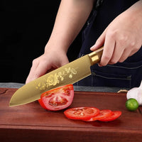 Conjunto com 4 Pcs Faca de cozinha de luxo dourada Seiko lâmina de aço inoxidável com titânio banhado a ouro