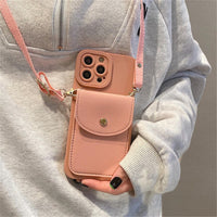 Capa de telefone carteira tiracolo de couro tira para iPhone de luxo