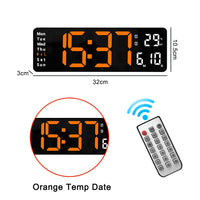 Relógio de parede digital com adaptador de controle remoto, exibição de hora, data, semana com despertador