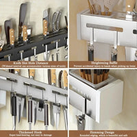 Suporte de faca de parede com estrutura de aço inoxidável.