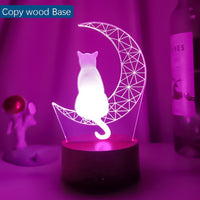 Mais recente luz noturna acrílica 3D led lua e gato