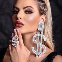 Elegant Large Crystal Exaggerated Dollar Earrings Party Accessories Statement Lady Money Rhinestone Dangle Earrings Jewelry Gift