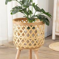 Conjunto com 3 Vasos Feito à mão de bambu de flores com suporte pra planta e decoração para casa