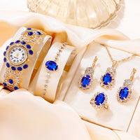 Conjunto de 6 peças de luxo feminino, pulseira, relógios de quartzo e magnético.