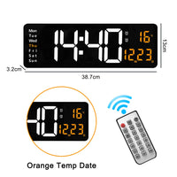 Relógio de parede digital com adaptador de controle remoto, exibição de hora, data, semana com despertador