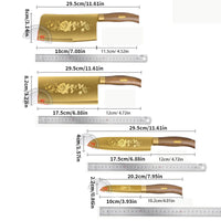 Conjunto com 4 Pcs Faca de cozinha de luxo dourada Seiko lâmina de aço inoxidável com titânio banhado a ouro