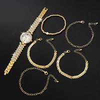 6 peças delicadas relógio de quartzo com strass com conjunto de joias