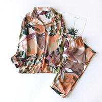 Pijama Outono/ Inverno Novo 100% viscose calças de manga comprida
