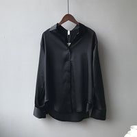 Moda Outono Camisa de Seda de Cetim com Botões Vintage