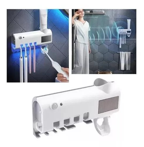 Dispensador e aplicador automático de pasta de dente antibacteriano com porta-escovas para uso no banheiro