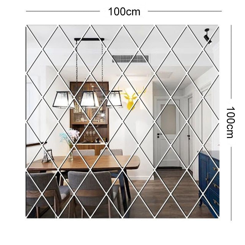 Espelho 3D Adesivo de Parede formato Diamantes Triângulos.