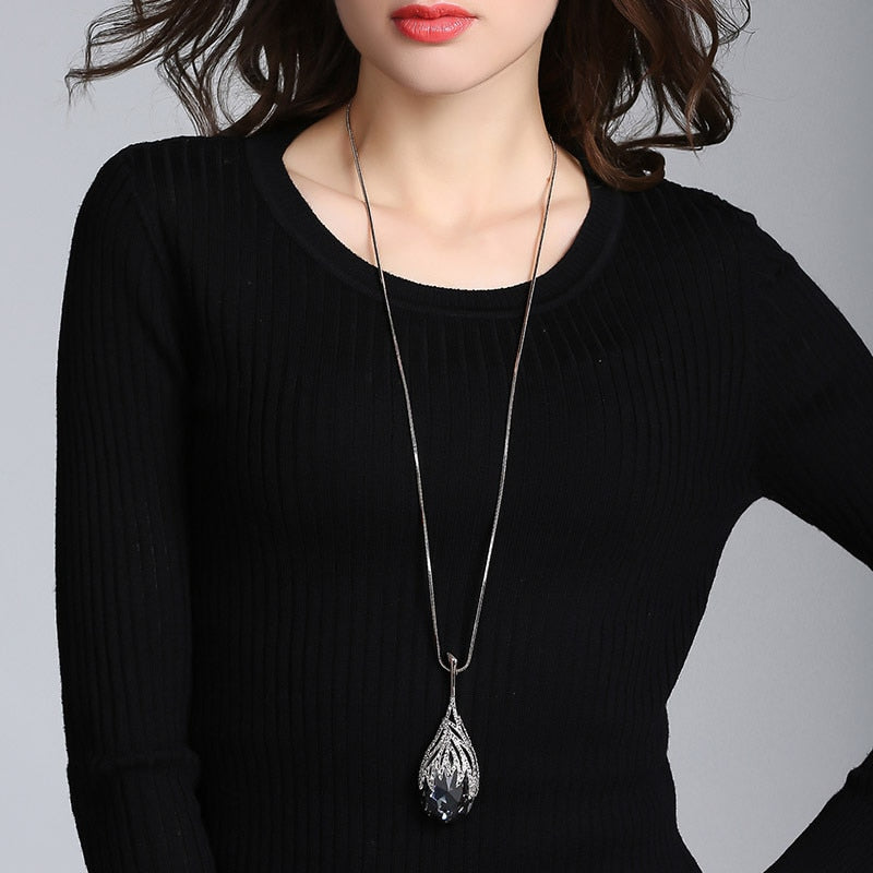 Novo colar longo para mulheres 2023 moda cinza cristal gargantilha Collier