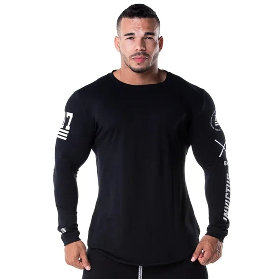 Bodybuilding Camisa de Manga Comprida Casual Moda Skinny