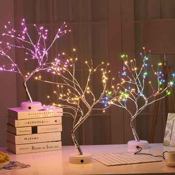 Mini árvore com Luz noturna led com fio de cobre guirlanda lâmpada com decoração luz de fadas