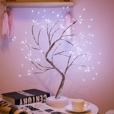 Mini árvore com Luz noturna led com fio de cobre guirlanda lâmpada com decoração luz de fadas