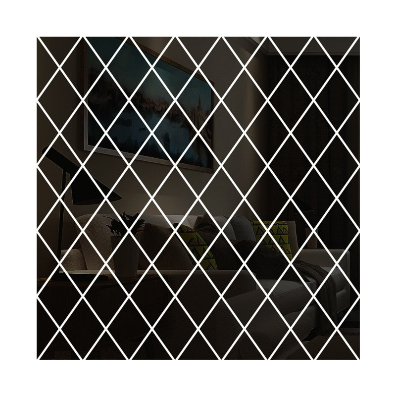 Espelho 3D Adesivo de Parede formato Diamantes Triângulos.