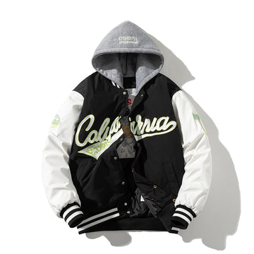 Jaqueta bordada vintage moda street com capuz
