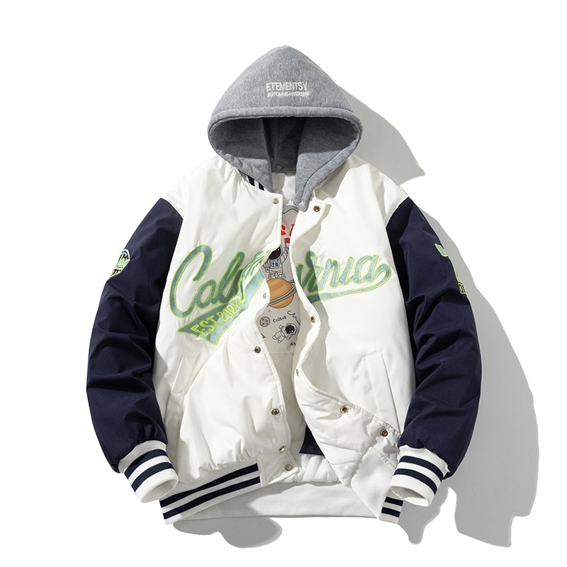 Jaqueta bordada vintage moda street com capuz