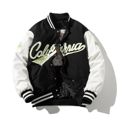 Jaqueta bordada vintage moda street com capuz