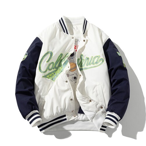 Jaqueta bordada vintage moda street com capuz