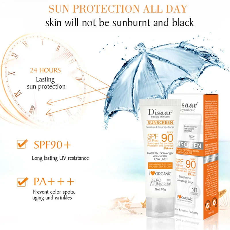 Protetor solar corporal e facial, para clareamento da pele, anti-envelhecimento e hidratante spf90