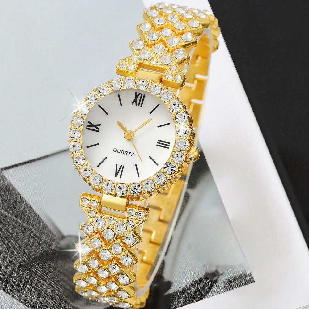 6 peças delicadas  relógio de quartzo com strass com conjunto de joias