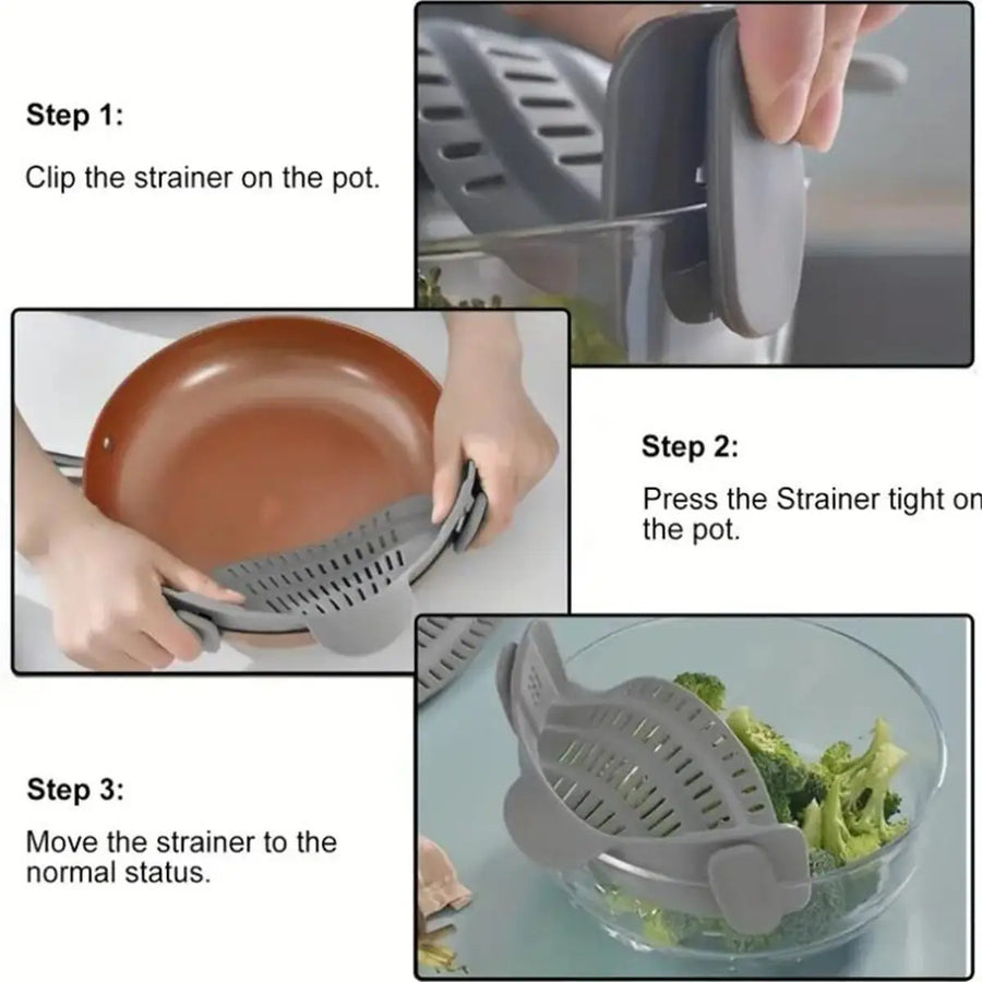 Clip-On escorredor de mão para macarrão, massas