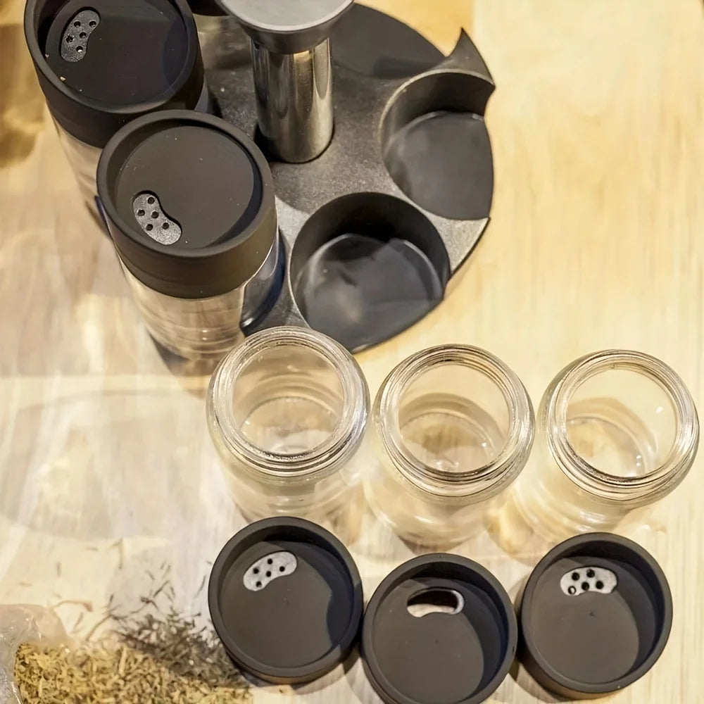 Conjunto com Prateleira giratória para temperos com 6 potes