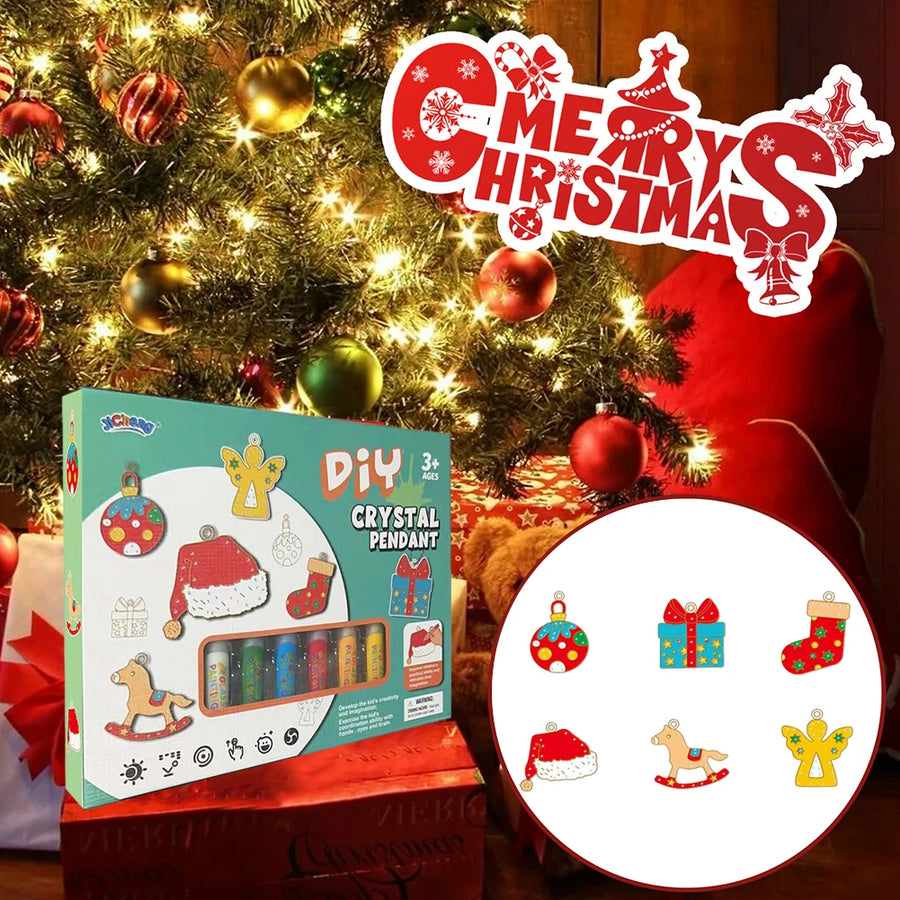 DIY Crystal Paint Arts and Crafts Set Crystal Pendant Painting Kit Christmas Present for Kids Birthday Gifts Hanging Ornament